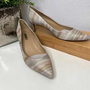 Vaneli Pumps Womens Gold Silver Metallic Striped Kitten Heel Elegant 7.5M